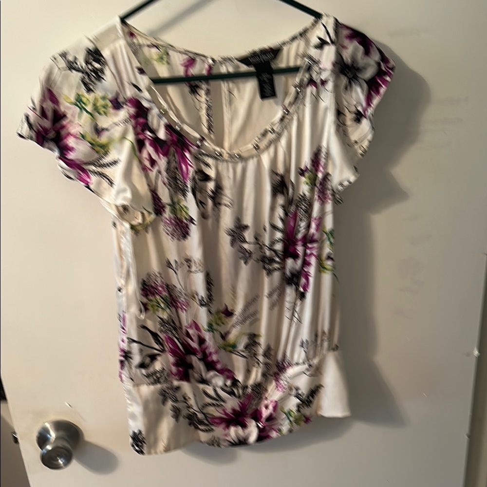 White House Black Market Cream Flutter Sleeve Blouse with Ruffled Details